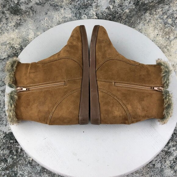 JustFab Women's 9 Kishani Brown Faux Suede High Heel Hidden Wedge Ankle Booties - Picture 10 of 14